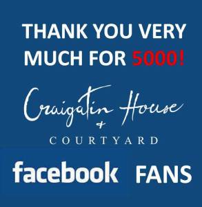 Thank you Gemma Gisbourne for being the 5000th fan of the Craigatin House and Courtyard Facebook page! Thanks also to our lovely 4999 other fans for following our page, we do appreciate it!